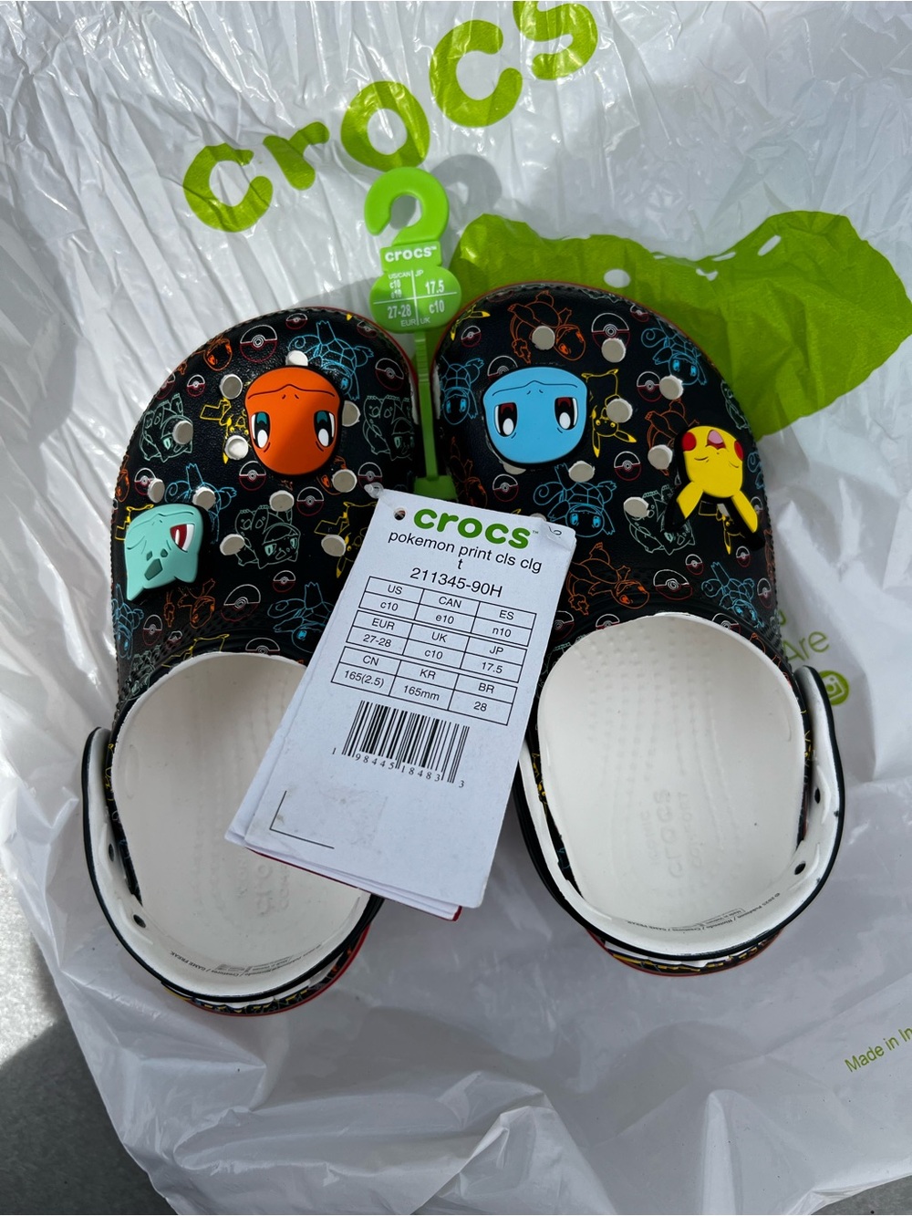CROCS Black Pokemon Character Clogs with Multicolor Accents